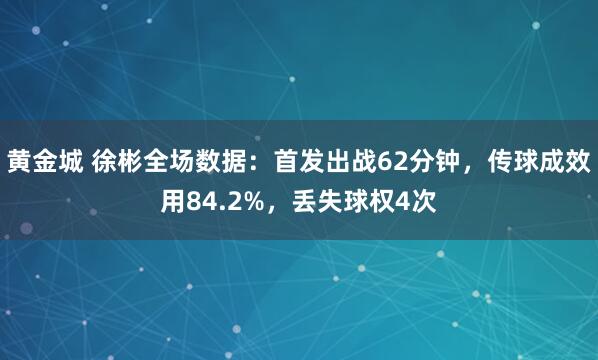 黄金城 徐彬全场数据：首发出战62分钟，传球成效用84.2%，丢失球权4次