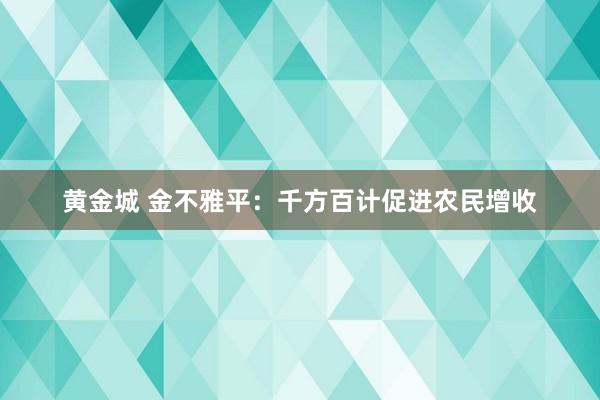 黄金城 金不雅平：千方百计促进农民增收