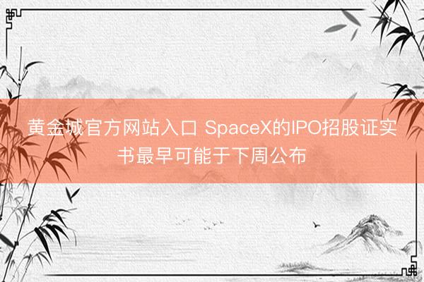 黄金城官方网站入口 SpaceX的IPO招股证实书最早可能于下周公布