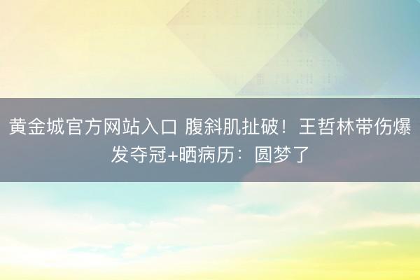 黄金城官方网站入口 腹斜肌扯破！王哲林带伤爆发夺冠+晒病历：圆梦了