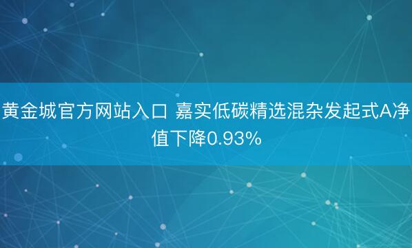 黄金城官方网站入口 嘉实低碳精选混杂发起式A净值下降0.93%